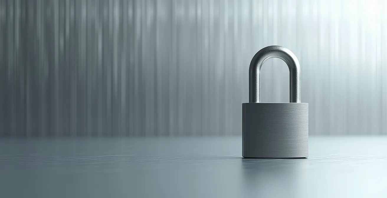 Cadenas professionnel moderne sur surface métallique texturée symbolisant la sécurité des données