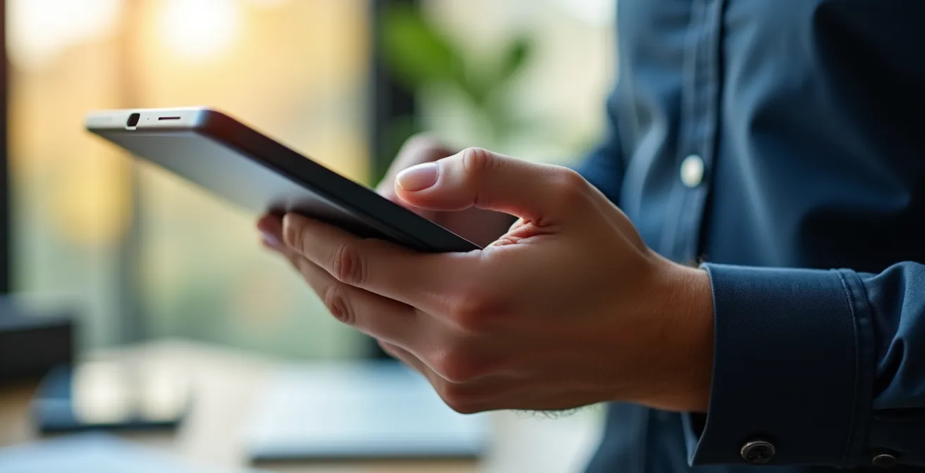 Main de formateur présentant des données de coaching écoconduite sur tablette