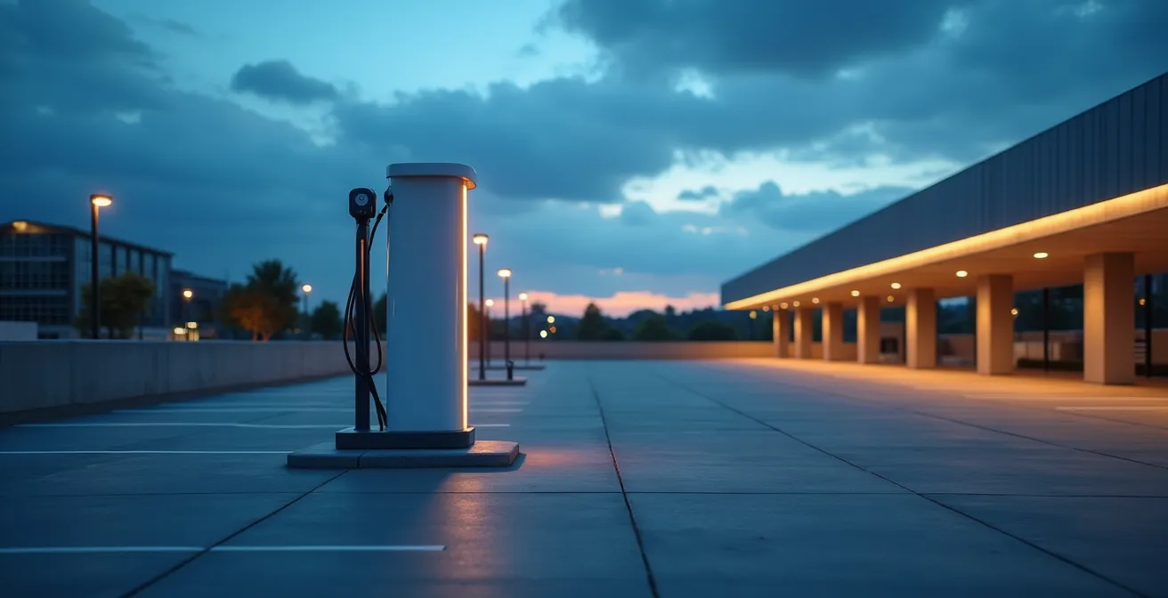 Borne de recharge dans un parking de supermarché