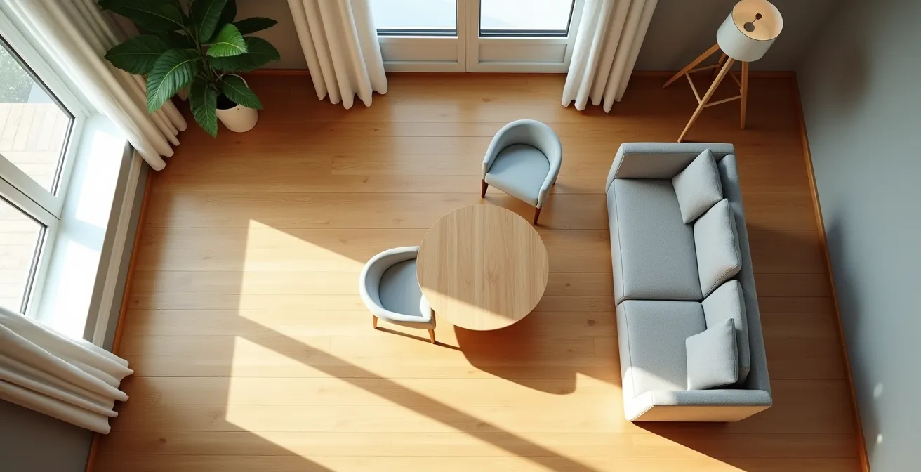 Vue aérienne montrant l'emprise au sol d'un canapé et d'un lit séparés versus un canapé convertible