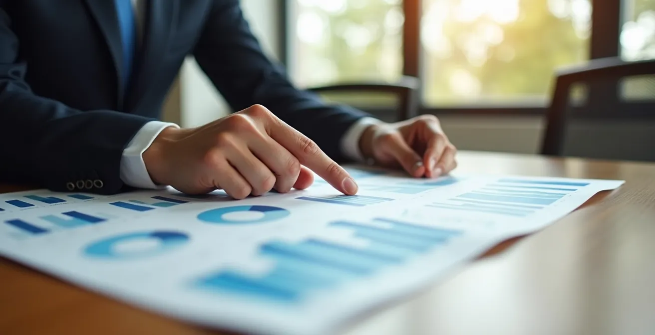 Professionnel analysant des données énergétiques sur tableau comparatif avec graphiques et indicateurs de performance