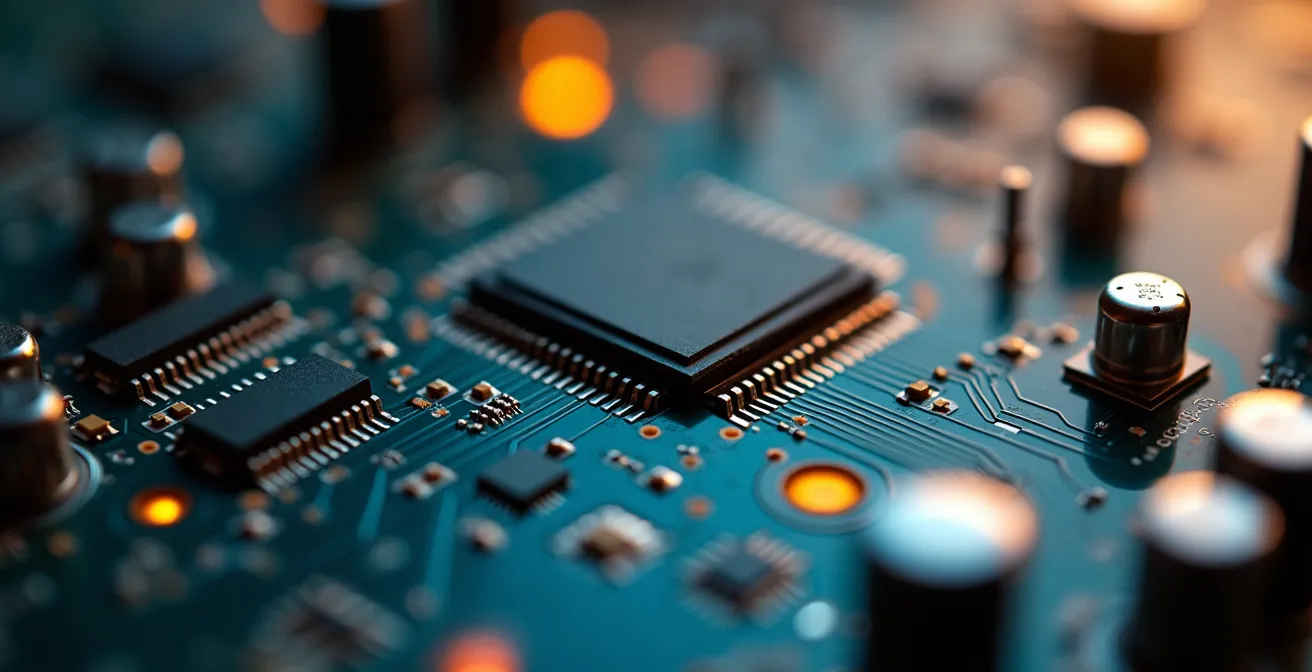 Détail de circuits électroniques modernes symbolisant la digitalisation