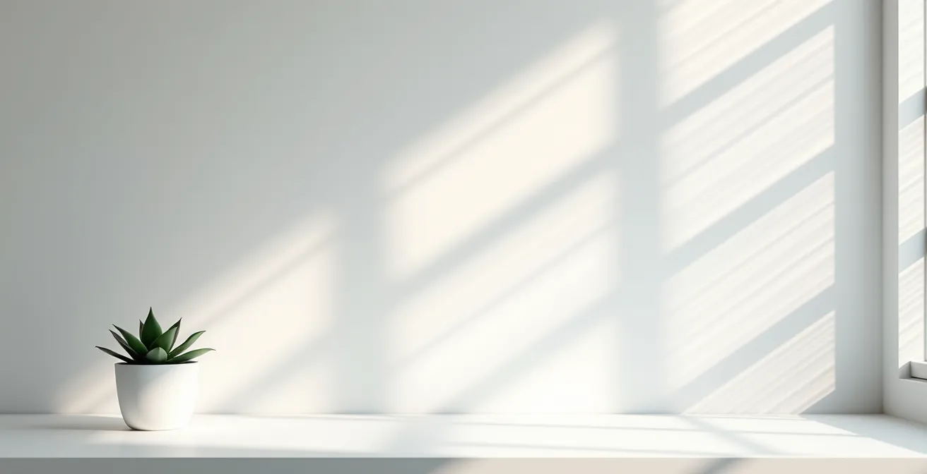 Bureau épuré avec plante verte et lumière naturelle symbolisant l'efficacité