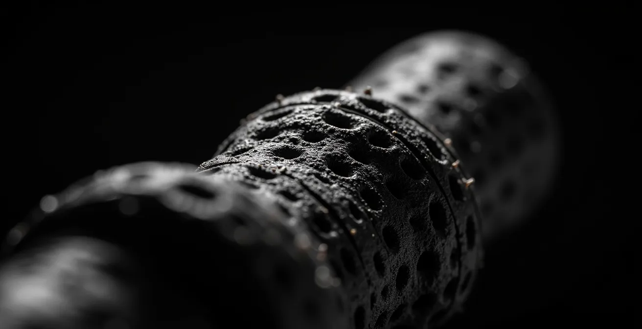 Vue macro de la structure poreuse du charbon actif végétal