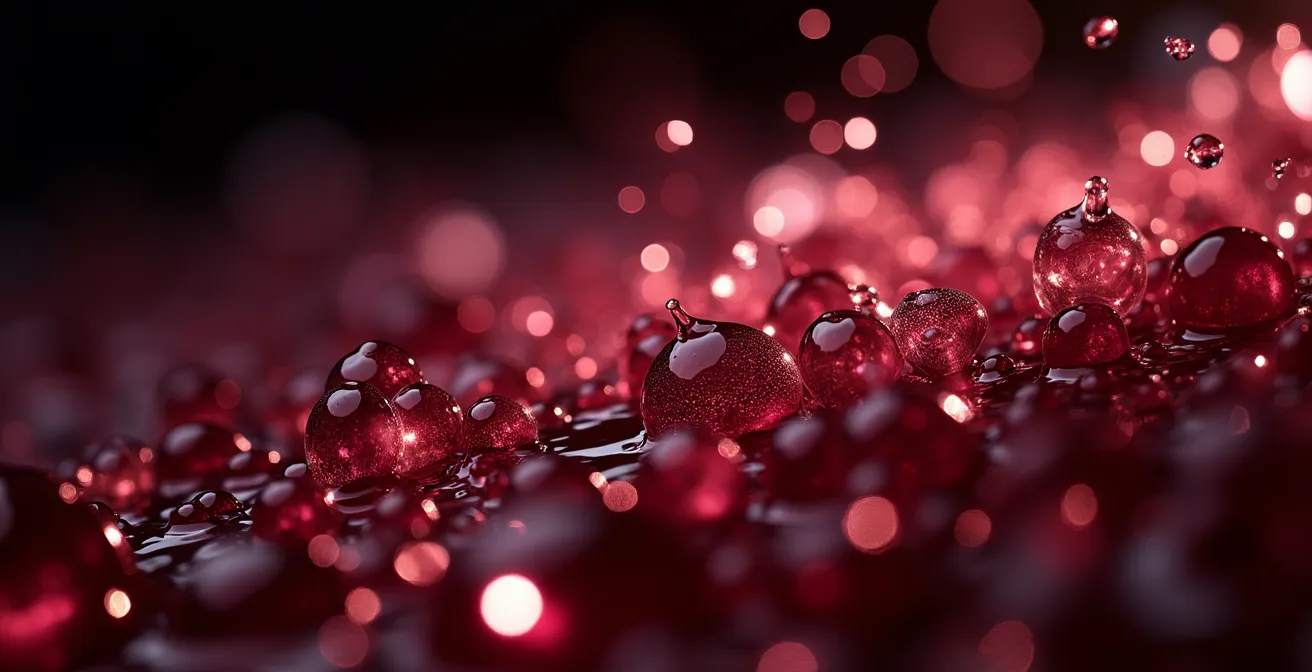 Vue macro de la surface du vin révélant la texture et les micro-bulles