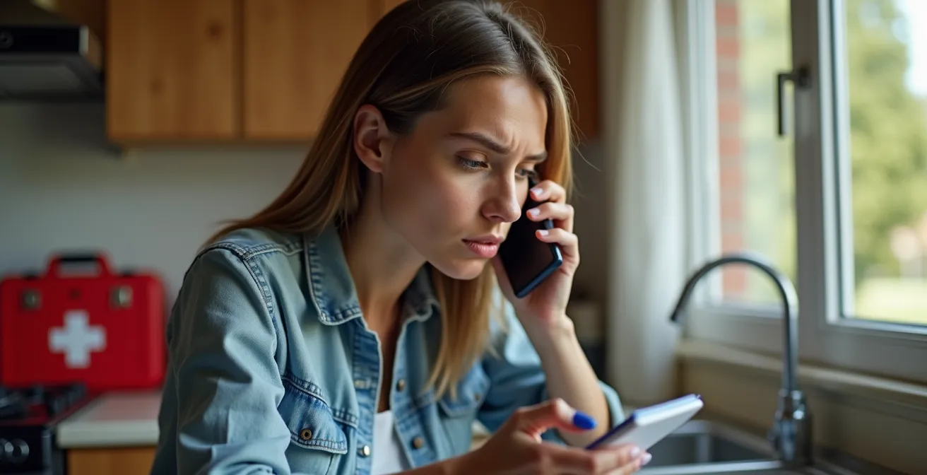 Personne au téléphone prenant des notes pendant validation plombier