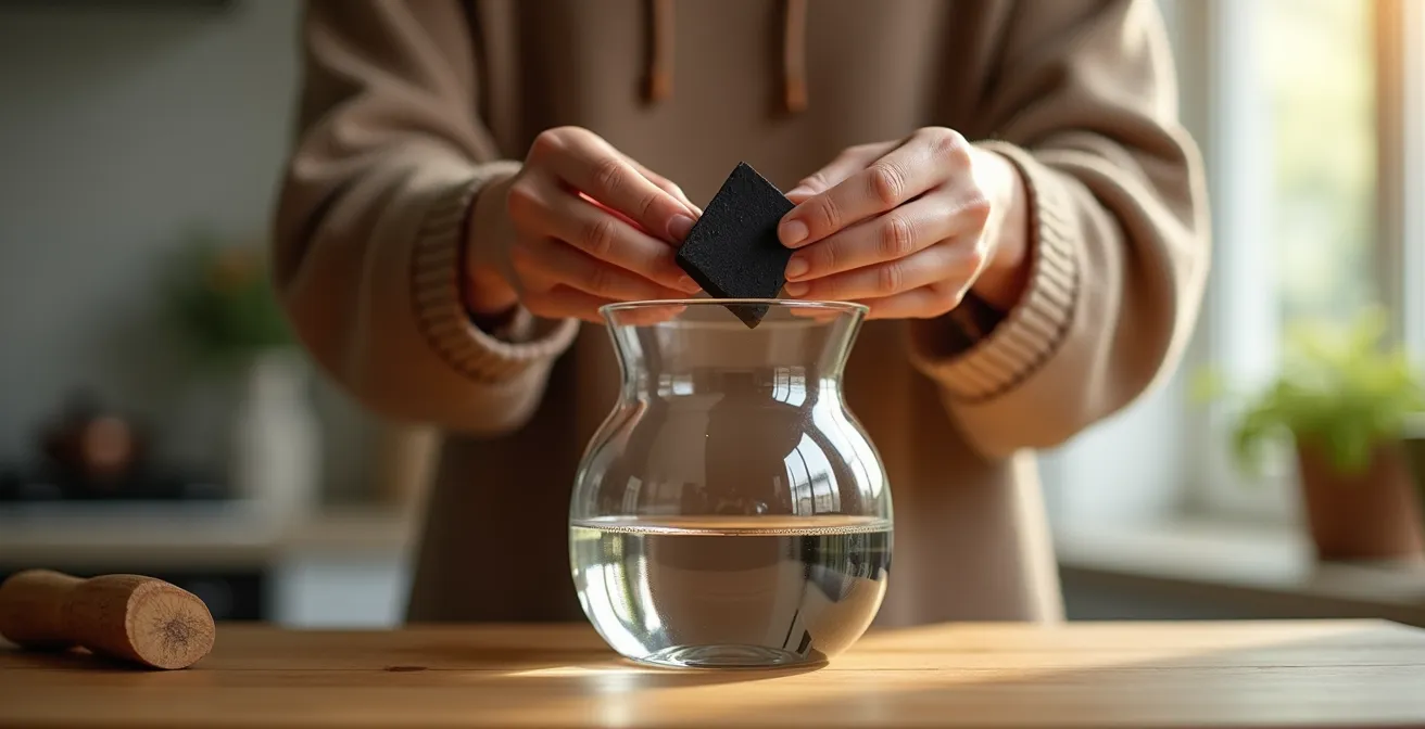 Mains préparant un système de filtration naturel avec soin