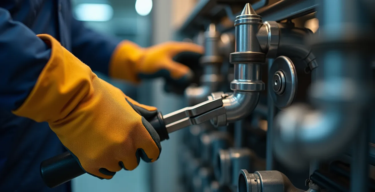 Mains expertes ajustant un système de ventilation avec outils professionnels