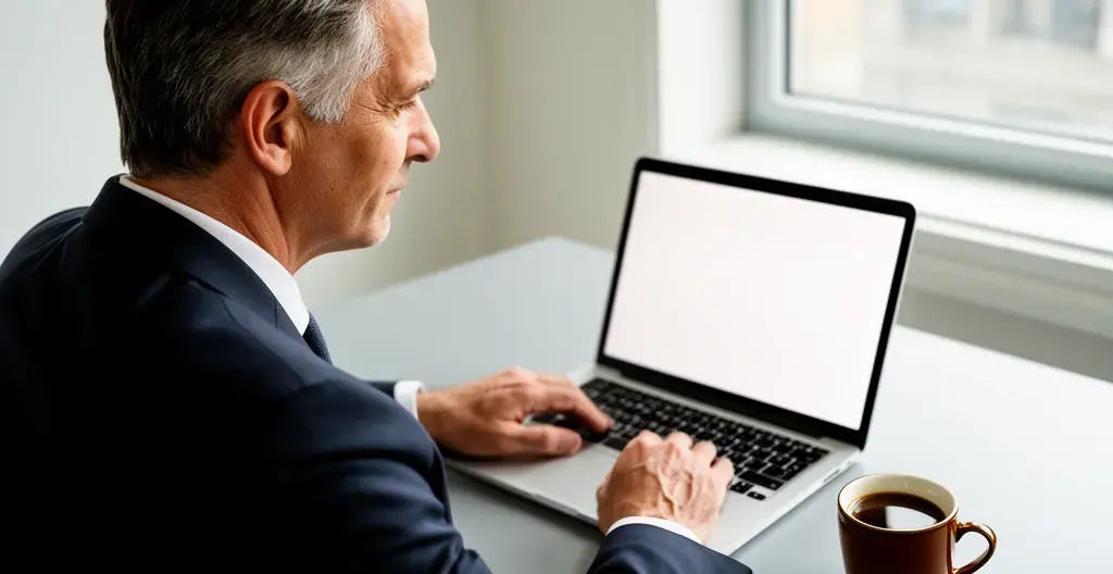 Dirigeant PME analysant documents de projet énergétique dans son bureau