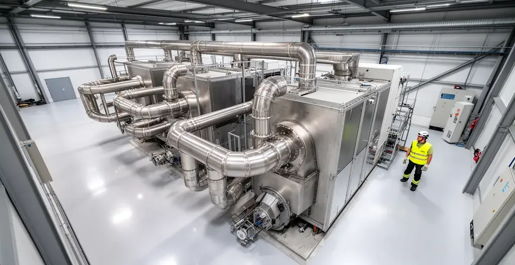 Installation de chaudière biomasse en cours dans une usine française