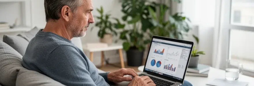 Propriétaire bailleur consultant ses revenus locatifs LMNP sur ordinateur portable