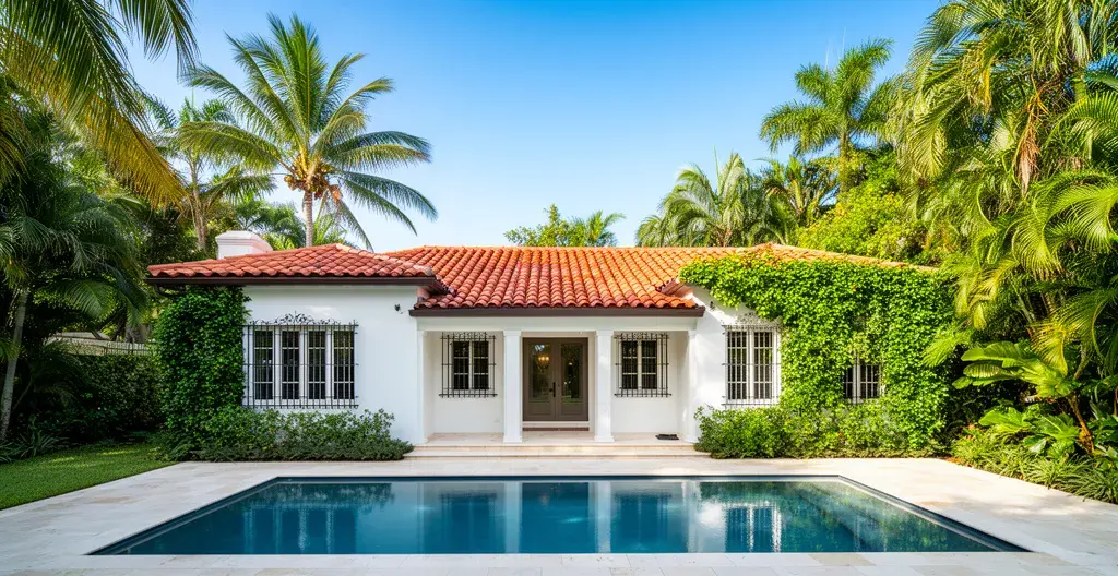 Villa de style méditerranéen avec piscine à Coral Gables quartier résidentiel Miami