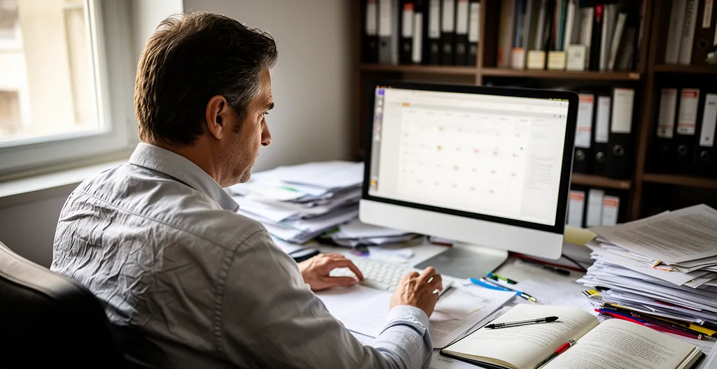 Dirigeant PME consultant son planning de transition énergétique sur écran