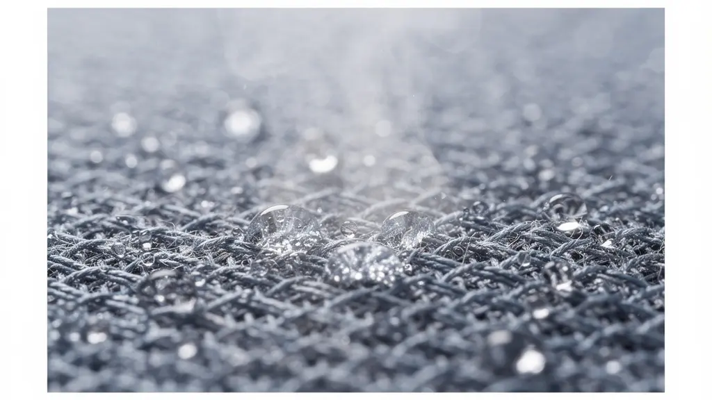 Gros plan textile technique rafraîchissant avec gouttelettes d'eau en évaporation