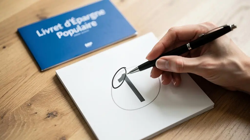 Gros plan d'une main tenant un stylo et pointant des dates sur un calendrier français, avec un livret d'épargne populaire visible en arrière-plan sur un bureau
